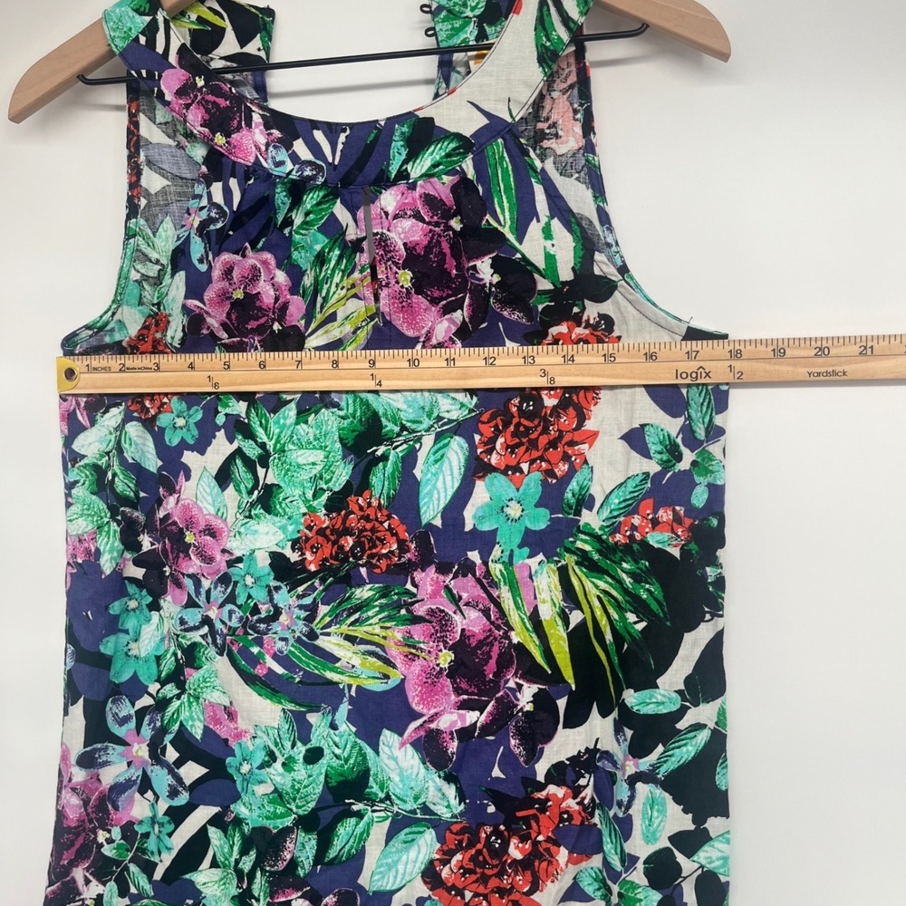 100% Linen Keyhole Shift Dress Women XS C&C California Blue Floral Sleeveless - Picture 8 of 9